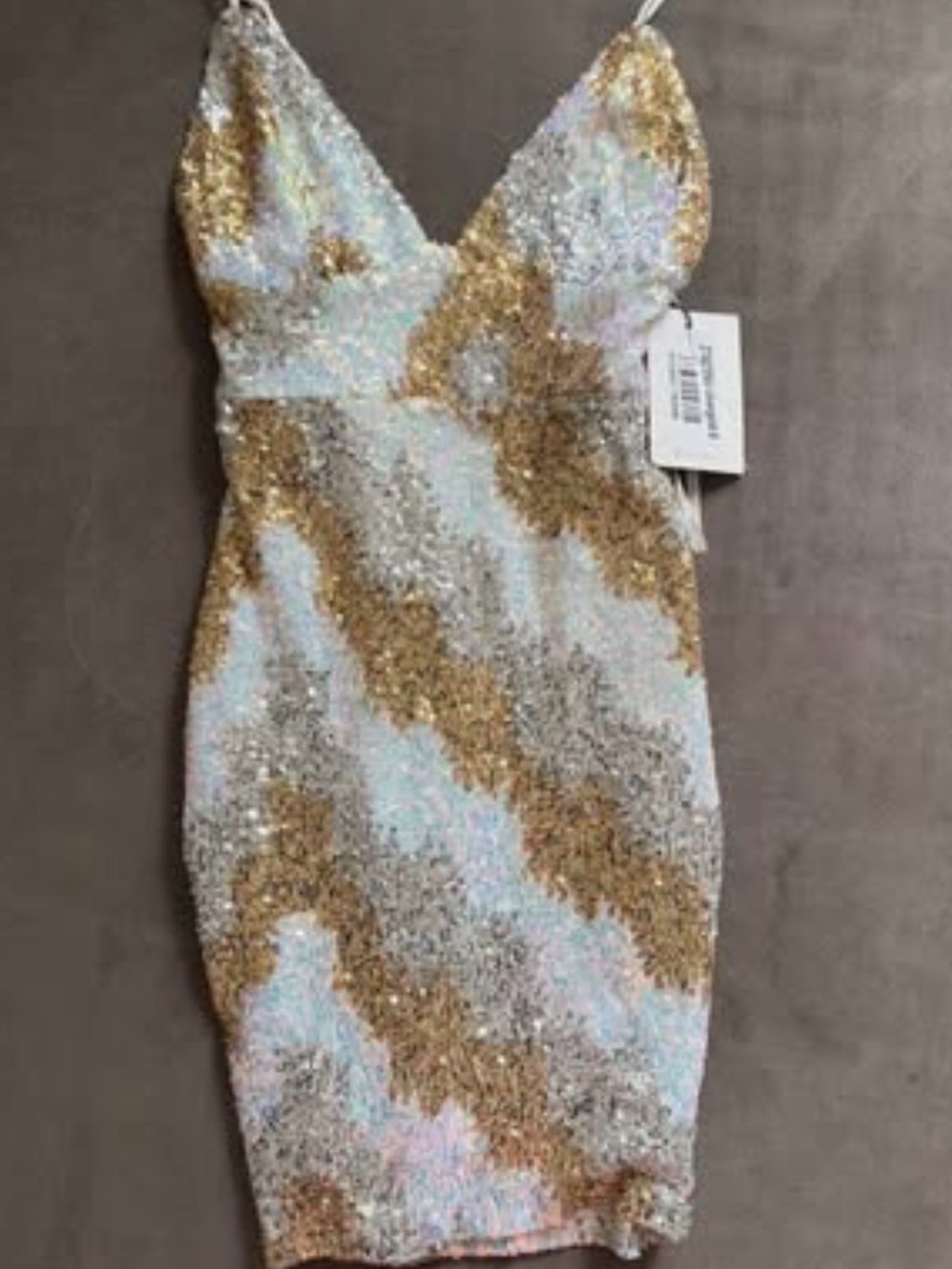 Hello Molly Gold and White Sequin V-Neck Mini Dress